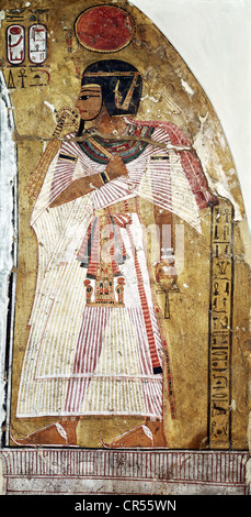 Amenhotep I, King of Egypt 1527 - 1506 BC, full length, 18th Dynasty, fresco (detail of a stele?), illustration as protector of the necropolis,