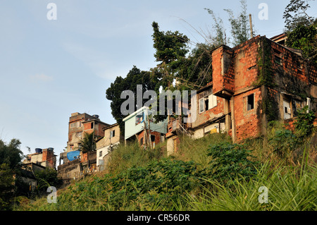 Simple houses built on the erosion-prone hillside of Favela Morro da Formiga, Tijuca district, Rio de Janeiro, Brazil Stock Photo