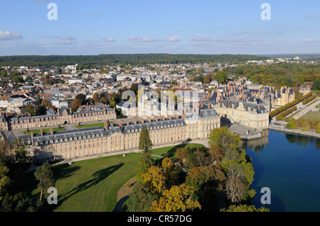 France, Seine et Marne, Chateau de Fontainebleau UNESCO World Heritage (aerial view) Stock Photo