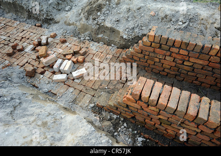 Bricks, construction site of an irrigation canal, Basti Lehar Walla village, Punjab, Pakistan, Asia Stock Photo