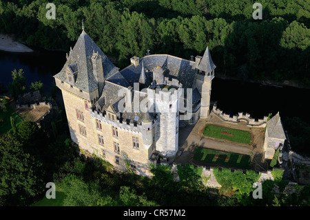 France, Dordogne, Perigord Noir, Vitrac, Chateau de Montfort (aerial view) Stock Photo