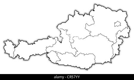 Political map of Austria with the several states. Stock Photo