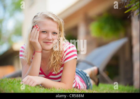 Outdoor portrait of blond teenage girl Stock Photo