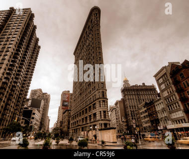 The Flatiron Building in New York City on a cloudy day. Stock Photo