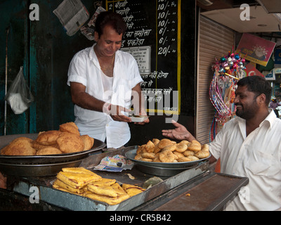 Delicious snacks sold in the streets of Old Delhi, India, Asia Stock Photo