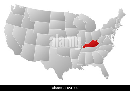 Political map of United States with the several states where Kentucky is highlighted. Stock Photo