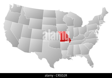 Vector color map of Missouri state. Usa Stock Photo - Alamy