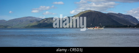 The PS Waverley, the world's last sea-going paddle steamer, returns towards Fort William along Loch Linnhe. Stock Photo