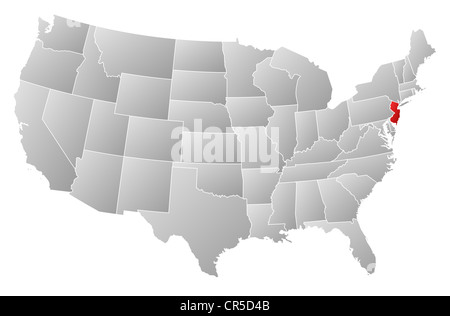 Political map of United States with the several states where New Jersey is highlighted. Stock Photo