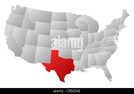 Texas red highlighted in map of the United States of America Stock ...