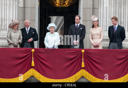 The British Royal family on the balcony of Buckingham Palace to celebrate H M Queen Elizabeth II Diamond Jubilee celebrations,