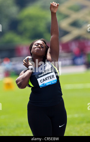 Michelle Carter (USA) competing in the Women's Shot Put at the 2012 NYC Grand Prix, Icahn Stadium, Randall's Island, New York Stock Photo