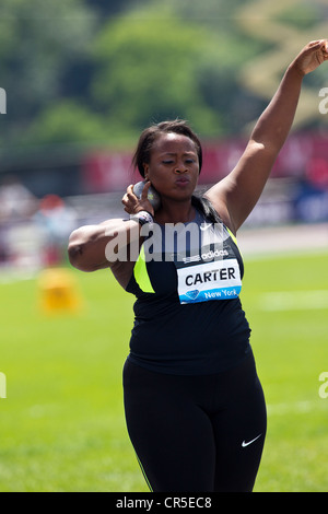 Michelle Carter (USA) competing in the Women's Shot Put at the 2012 NYC Grand Prix, Icahn Stadium, Randall's Island, New York Stock Photo