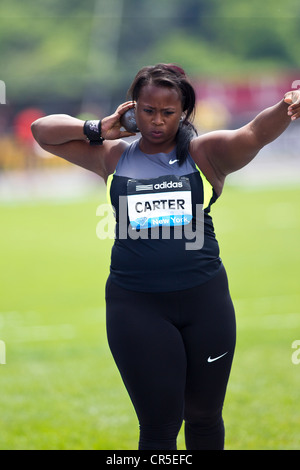 Michelle Carter (USA) competing in the Women's Shot Put at the 2012 NYC Grand Prix,  Icahn Stadium, Randall's Island, New York Stock Photo