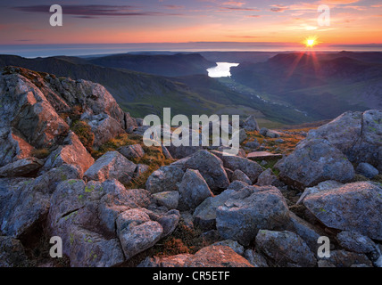 Ennerdale Water  at sunset from the summit of Pillar in the Lake District - UK Stock Photo