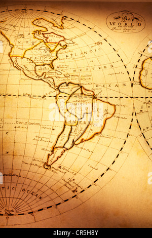 Part of old world map, showing Americas. Focus is on South America. Map is from 1811 and is out of copyright. Stock Photo