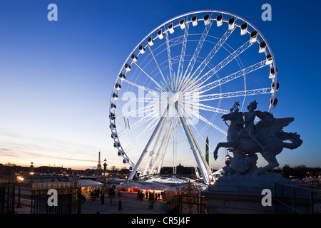 France, Paris, the Place de la Concorde, one of the Marly Horses and the Great Wheel (2009) Stock Photo