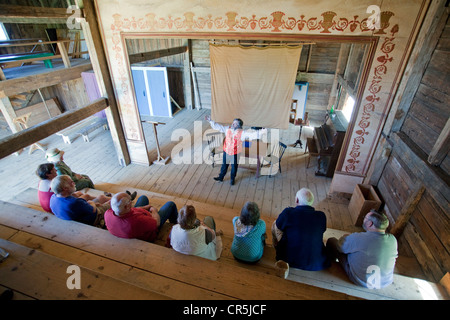 Canada, New Brunswick, Acadia, Fredericton, Kings Landing, recreated village, Grange Ingraham Theatre, magic show Stock Photo