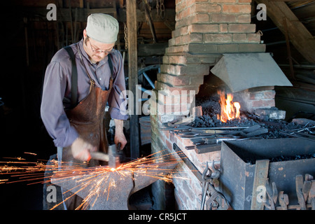 Canada, New Brunswick, Acadia, Fredericton, Kings Landing, recreated village, the blacksmith and cartwright workshop Stock Photo