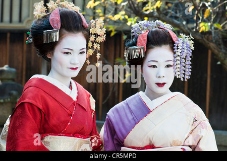 Japan, Honshu Island, Kinki Region, city of Kyoto, Yasaka Pagoda District, maiko or trainee geisha Stock Photo