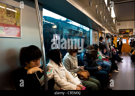 Japan, Kyushu Island, train at departure of the city of Kumamoto