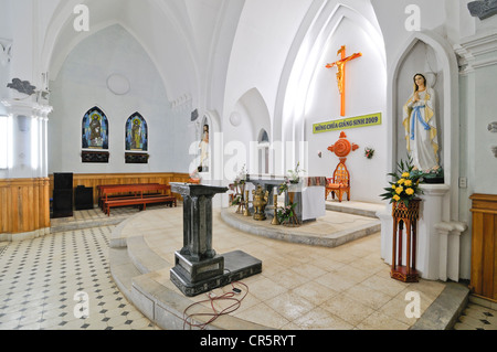 Interior and altar, famous French Church, Nha tho da Sa Pa, Thi tran Sapa, Sapa or Sa Pa, Lao Cai province, northern Vietnam Stock Photo