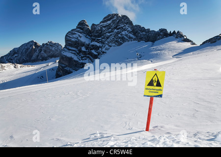 Danger sign, ice crevice on the Dachstein Glacier, Ramsau, Styria, Austria, Europe Stock Photo