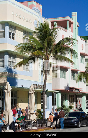 United States, Florida, Miami Beach, South Beach, Ocean Drive, Art Deco facade of Crescent hotel built in 1938 Stock Photo