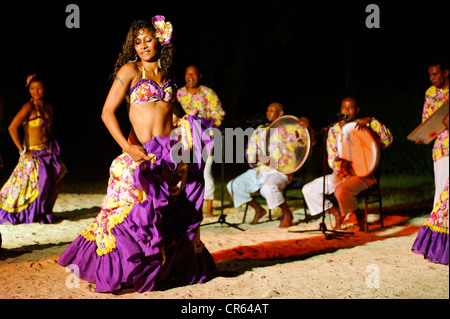 Mauritius, Pamplemousses District, Mont Choisy, Anse de Mont Choisy, Sega dancers on the beach Stock Photo