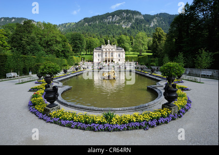 Schloss Linderhof Castle of King Ludwig II of Bavaria, Graswangtal valley, Ammergau Alps, Oberammergau, Upper Bavaria, Bavaria Stock Photo