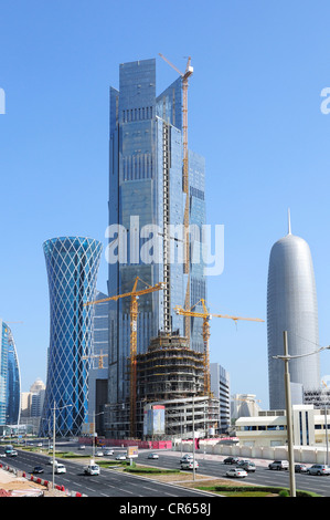 Construction work on Palm Tower at Majlis Al Taawon Street, Doha, Qatar, Arabian Peninsula, Persian Gulf, Middle East, Asia Stock Photo