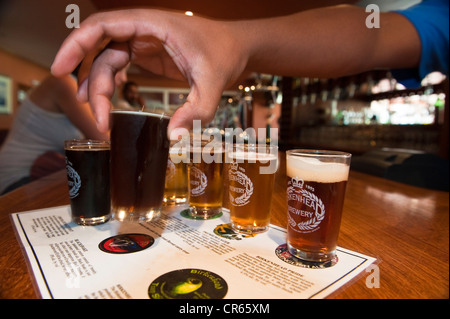 South Africa, Western Cape, Birkenhead brasserie, situated near Stanford, tasting of a variety of different beers Stock Photo