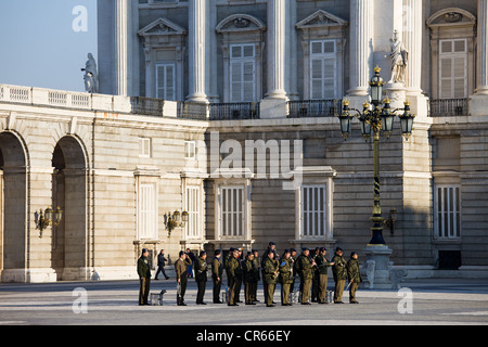Military music band in front of the Royal Palace (Spanish: Palacio Real) in Madrid, Spain. Stock Photo
