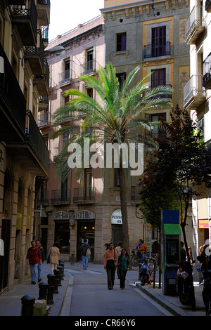 Spain, Catalonia, Barcelona, Barrio Gotico District, narrow street Stock Photo