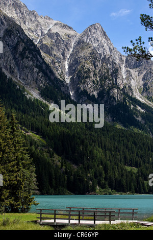 Lake Antholzer See or Lago di Anterselva in the Rieserfernergruppe mountains, Antholz valley, South Tyrol, Italy, Europe Stock Photo
