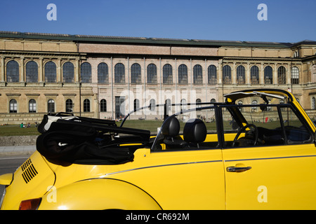 Europe, Germany, Bavaia, Munich, VW beetle cabriolet in front of Alte Pinakothek museum Stock Photo