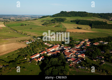 France, Meurthe et Moselle, Saintois, village of Chaouilley and Colline de Sion and its basilica (aerial view) Stock Photo