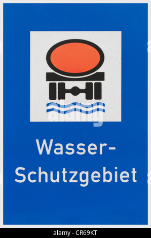 Sign, Wasser-Schutzgebiet, German for Water Conservation Area Stock Photo