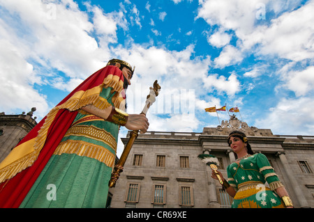 Gegants and Capgros costumed figures in Barcelona, Catalonia, Spain Stock Photo