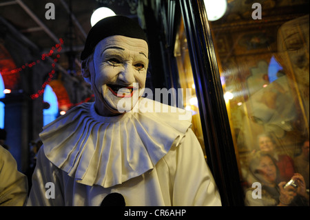 Italy, Venetia, Venice, UNESCO World Heritage, a clown in front of the Cafe Florian during carnival Stock Photo