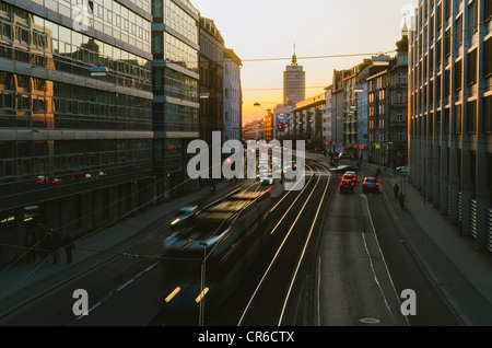 Germany, Bavaria, Munich, Traffic at Landsberg Street during dusk Stock Photo