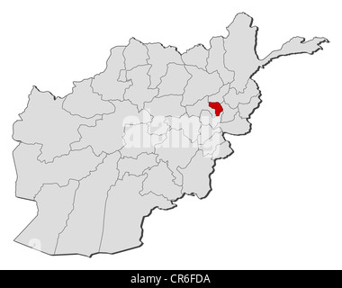 Political map of Afghanistan with the several provinces where Kapisa is highlighted. Stock Photo