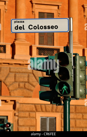 Traffic lights on Piazza del Colosseo square, Rome, Lazio region, Italy, Europe Stock Photo