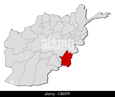 Political map of Afghanistan with the several provinces where Paktika is highlighted. Stock Photo