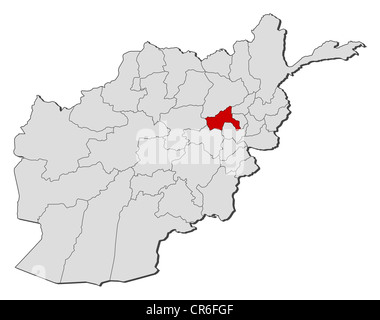Political map of Afghanistan with the several provinces where Parwan is highlighted. Stock Photo
