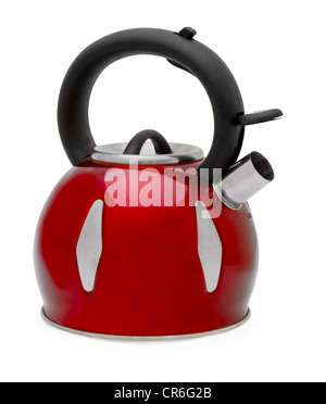 Red tea kettle isolated on white Stock Photo