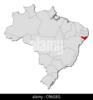 Alagoas red highlighted in map of Brazil Stock Photo - Alamy