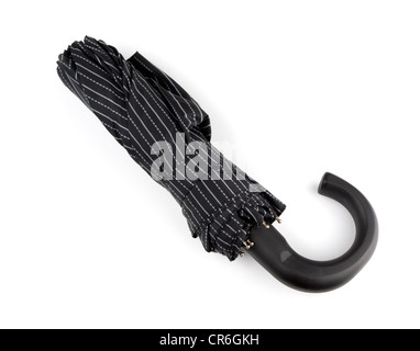 Dark closed automatic compact umbrella isolated on white Stock Photo
