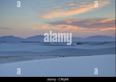 Gypsum sand dunes after sunset.  White Sands National Monument, Otero county, New Mexico, USA. Stock Photo