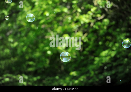 Soap bubbles outside Stock Photo